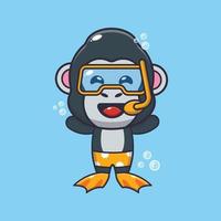 ilustração de personagem de mascote de desenho animado mergulho gorila bonito. vetor