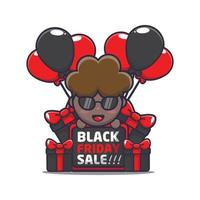 menino afro bonito na ilustração de mascote dos desenhos animados de venda sexta-feira negra vetor