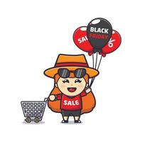 linda garota com óculos de sol na ilustração de mascote dos desenhos animados de venda sexta-feira negra vetor