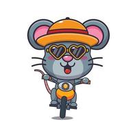 mouse legal com óculos de sol andando de moto em dia de verão. vetor