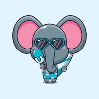 elefante fofo com prancha de surf segurando ilustração de desenhos animados de gelo vetor