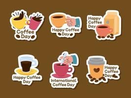 conjunto de adesivos do dia internacional do café vetor