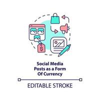 postagens de mídia social como forma de ícone do conceito de moeda. ilustração de linha fina de idéia abstrata de tendência de mídia social. desenho de contorno isolado. traço editável. vetor