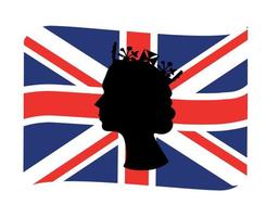 elizabeth rainha rosto preto com bandeira britânica do reino unido nacional europa emblema fita ícone ilustração vetorial elemento de design abstrato vetor