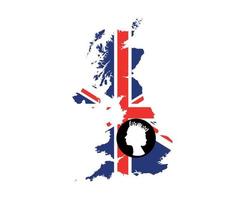 elizabeth rainha rosto preto e branco com bandeira britânica do reino unido nacional europa emblema mapa ícone ilustração vetorial elemento de design abstrato vetor