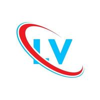 lv logotipo. projeto lv. letra lv azul e vermelha. design de logotipo de letra lv. letra inicial lv logotipo do monograma maiúsculo do círculo vinculado. vetor