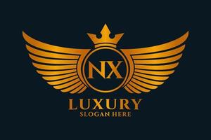 luxo royal wing letter nx crest gold color logo vector, logotipo da vitória, logotipo da crista, logotipo da asa, modelo de logotipo vetorial. vetor