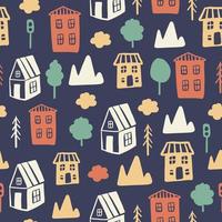 doodle casas padrão sem costura colorido vetor