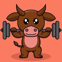 ilustração premium de vaca fofa e animal chibi vetor