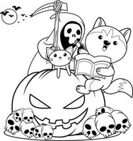 livro de colorir de halloween com husky fofo vetor