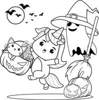 livro de colorir de halloween com unicórnio fofo vetor