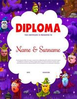 diploma infantil com personagem de assistente de vitamina de desenho animado vetor