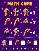 doces de halloween dos desenhos animados na planilha de jogo de matemática vetor