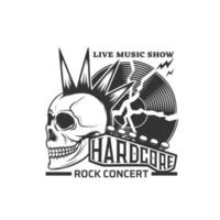 ícone de show ao vivo de concerto de rock, caveira e guitarra vetor