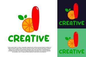 inicial número 1 com elemento de conceito de vetor de logotipo de frutas laranja, logotipo número 1 com laranja orgânica