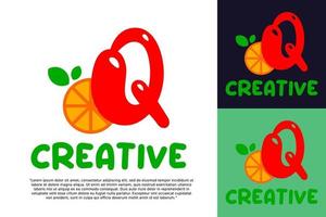 alfabeto q logotipo e frutas cítricas frescas em estilo moderno. vetor