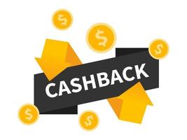 rótulo de cashback de vetor com setas. ícone de dinheiro de volta do negócio. devolução do dinheiro das compras. banner de reembolso moderno.