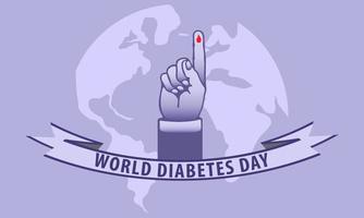ilustração de pôster do dia mundial do diabetes, mão com amostra de sangue e fita embaixo dela vetor