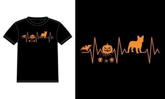 buldogue francês abóbora batimento cardíaco teia de aranha engraçada camiseta de halloween vetor