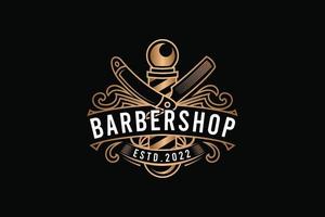 modelo de logotipo de ouro vintage antigo de barbearia vetor