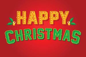 tipografia 3d letras de feliz natal decoradas com bola de iluminação dourada cartão de saudação de natal vetor