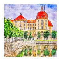 schloss moritzburg espanha esboço em aquarela ilustração desenhada à mão vetor