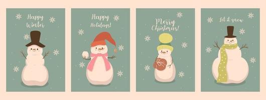 conjunto de cartões de natal com bonecos de neve fofos. gráficos vetoriais. vetor