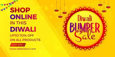 banner de venda de desconto de diwali banner de compras on-line de diwali feliz venda de pára-choques de diwali vetor