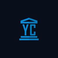 yc monograma de logotipo inicial com vetor de design de ícone de construção de tribunal simples