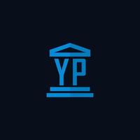 yp monograma de logotipo inicial com vetor de design de ícone de construção de tribunal simples