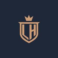 lh logotipo inicial do monograma com estilo de escudo e coroa vetor