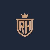 logotipo inicial do monograma rh com estilo de escudo e coroa vetor