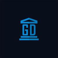 monograma de logotipo inicial gd com vetor de design de ícone de construção de tribunal simples