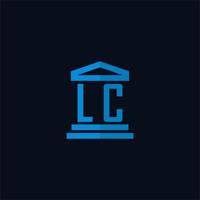 lc monograma de logotipo inicial com vetor de design de ícone de construção de tribunal simples