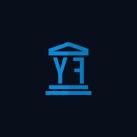 yf monograma de logotipo inicial com vetor de design de ícone de construção de tribunal simples