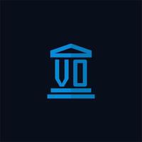 vo monograma de logotipo inicial com vetor de design de ícone de construção de tribunal simples