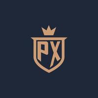 logotipo inicial do monograma px com estilo de escudo e coroa vetor