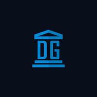 dg monograma de logotipo inicial com vetor de design de ícone de construção de tribunal simples