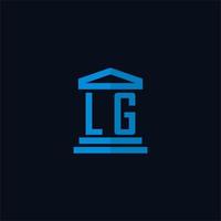 monograma de logotipo inicial lg com vetor de design de ícone de construção de tribunal simples