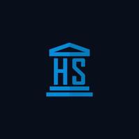 hs monograma de logotipo inicial com vetor de design de ícone de construção de tribunal simples