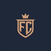 logotipo inicial do monograma fc com estilo de escudo e coroa vetor