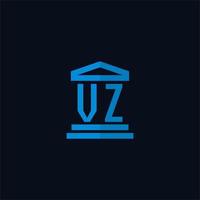 monograma de logotipo inicial vz com vetor de design de ícone de construção de tribunal simples