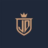 logotipo inicial do monograma jd com estilo de escudo e coroa vetor