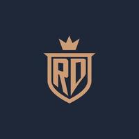 rd logotipo inicial do monograma com estilo de escudo e coroa vetor