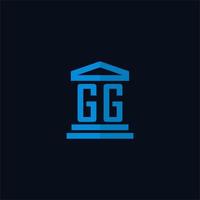 gg monograma de logotipo inicial com vetor de design de ícone de construção de tribunal simples