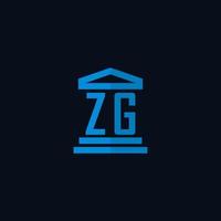 zg monograma de logotipo inicial com vetor de design de ícone de construção de tribunal simples