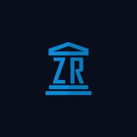 zr monograma de logotipo inicial com vetor de design de ícone de construção de tribunal simples