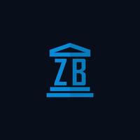 zb monograma de logotipo inicial com vetor de design de ícone de construção de tribunal simples