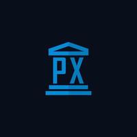 px monograma de logotipo inicial com vetor de design de ícone de construção de tribunal simples
