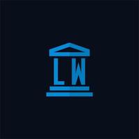 lw monograma de logotipo inicial com vetor de design de ícone de construção de tribunal simples